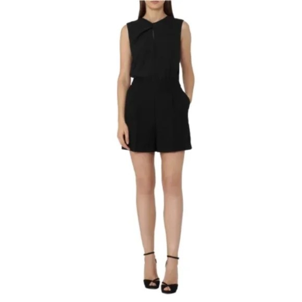 Reiss Viola Open Back Playsuit Romper Womens 0 USA 4 UK Black Crew Twist Neck